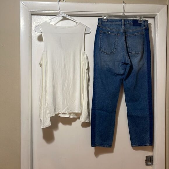 Abercrombie & Fitch high-rise Mom, jeans and long sleeve shirt bundle NWT - Picture 6 of 8